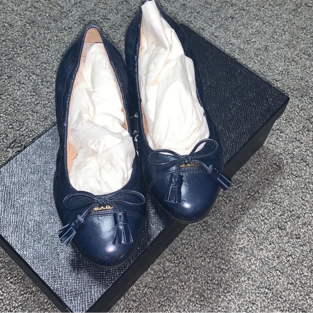Prada Navy Blue Tassel Loafers
